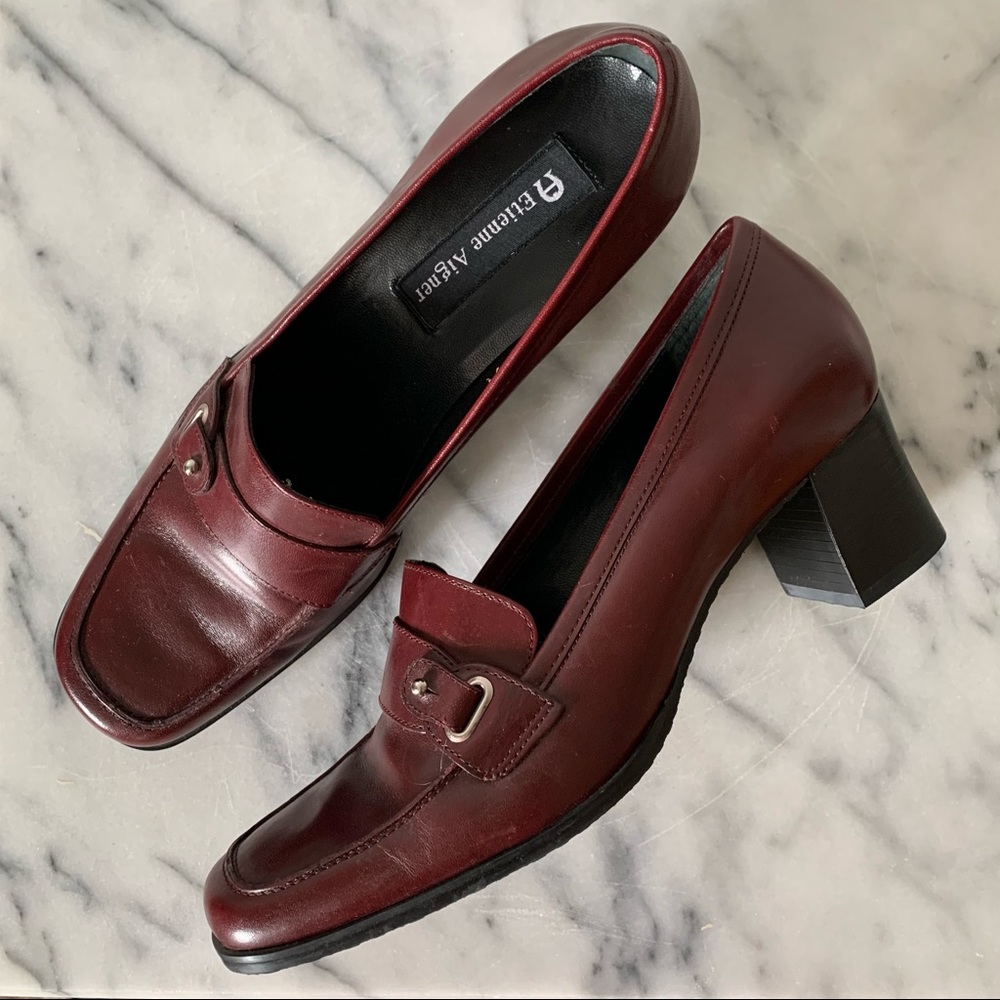 Etienne Aigner buckle leather heel Loafer shoes
